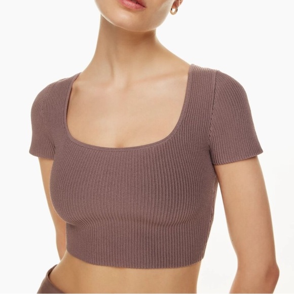 Aritzia Babaton Sculpt Knit Squareneck Deep Taupe Crop Top Womens Large - Picture 9 of 9